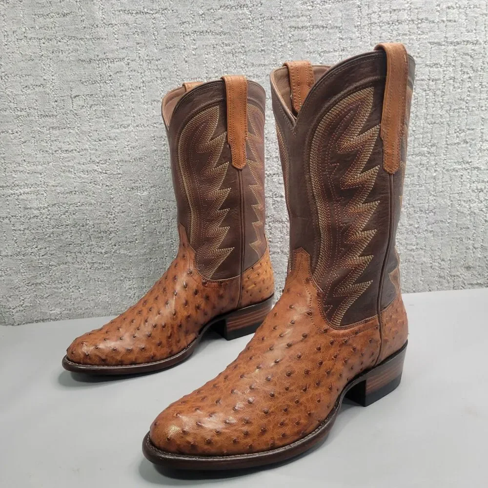 Tecovas The Wyatt II Men's Size US 8.5EE Pecan Ostrich Cowboy Western Boots.